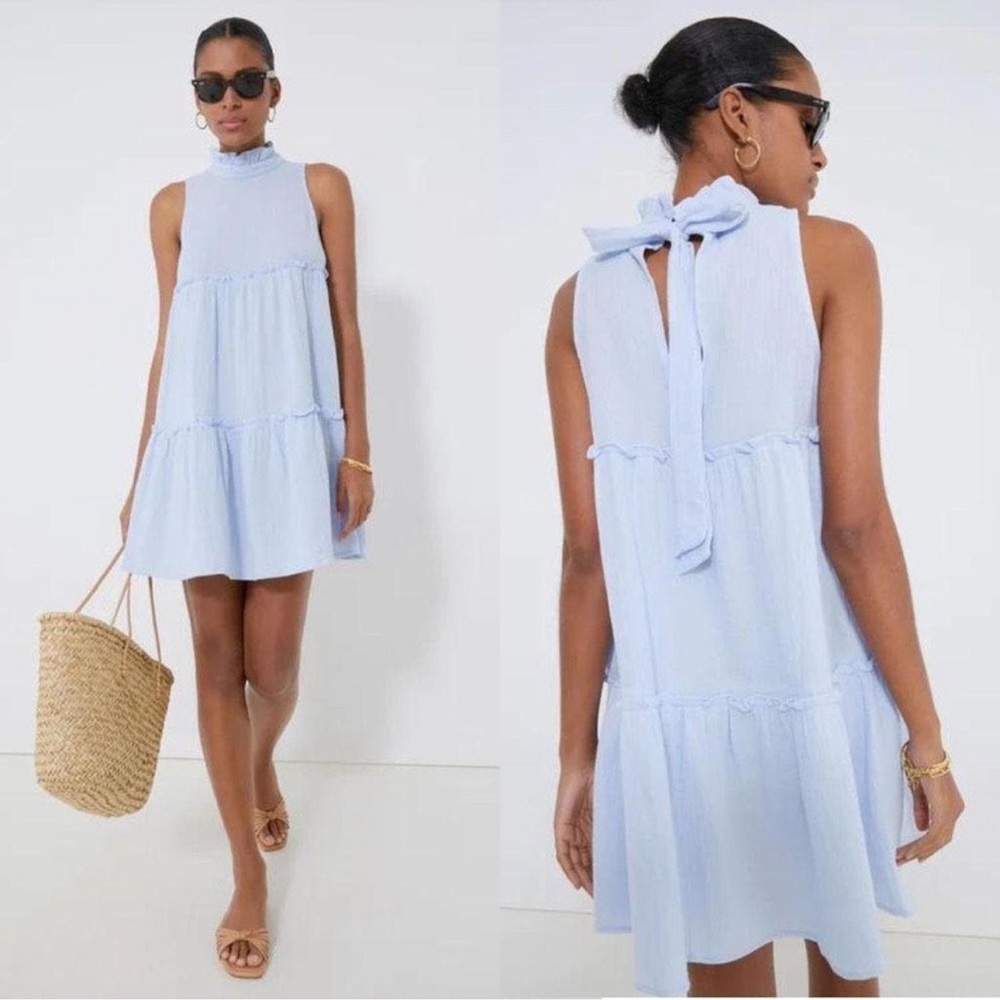 POMANDER PLACE TUCKERNUCK Blue Gauze Morgan Tiered Ruffle Mini Dress